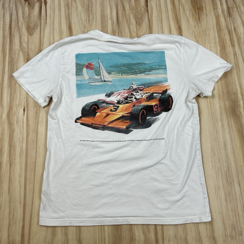Hollister McLaren Men's Medium White Relaxed Fit Graphic T-Shirt Short Sleeve